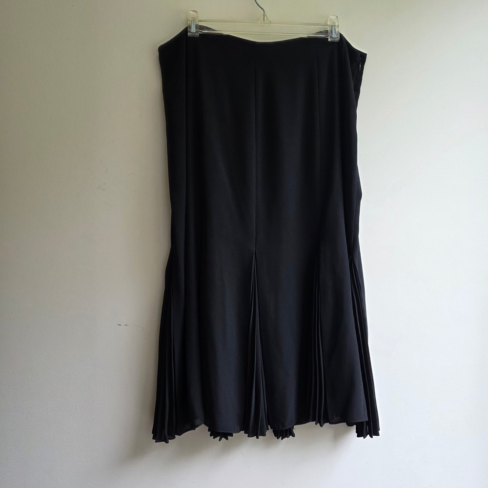 Dana Buchman Black Pleated Midi Skirt Size 16 Chiffon Crepe Flare Fairy Goth